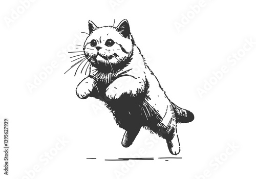 British Shorthair Cat Hand Drawn Illustration Sketch Vector Isolated for Graphic Resource