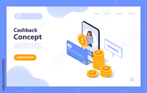 Cashback concept with smartphone coins. Vector illustration