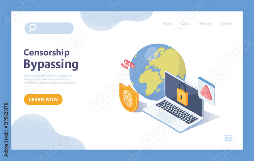 Censorship bypassing landing page concept. Vector illustration