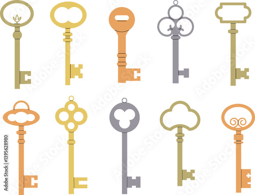 Different keys icons set, vector illustration