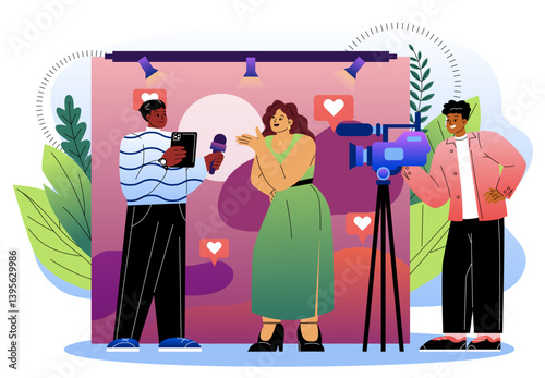 Interview scene with camera crew setup. Vector illustration