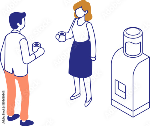 Obraz na płótnie People talking on coffee break in office vector line isometric character isolated on white background w salonie
