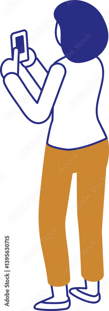 Woman Using Smartphone vector line isometric illustration isolated on white background