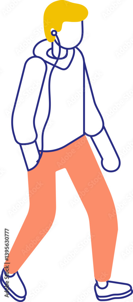 Minimalist Illustration of a Walking Person, isometric illustration isolated on white background