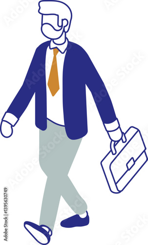 Businessman Walking with Briefcase vector line isometric illustration isolated on white background