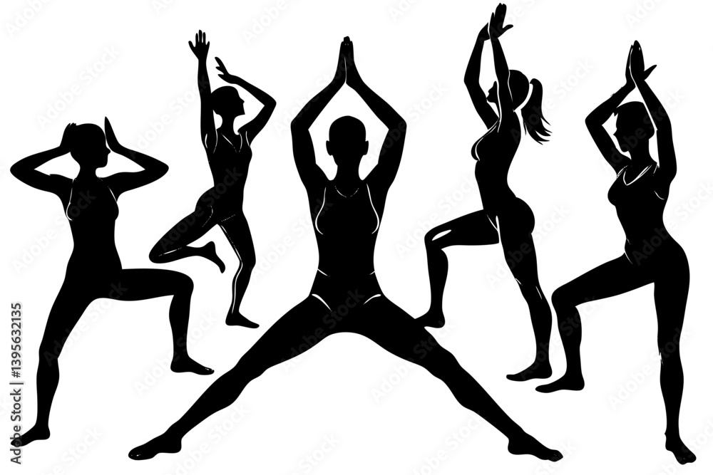 Fototapeta premium Minimalist line art yoga illustration featuring graceful poses and meditative figures. Perfect for wellness branding, yoga studio logos, meditation guides, health and fitness content, spiritual artwor
