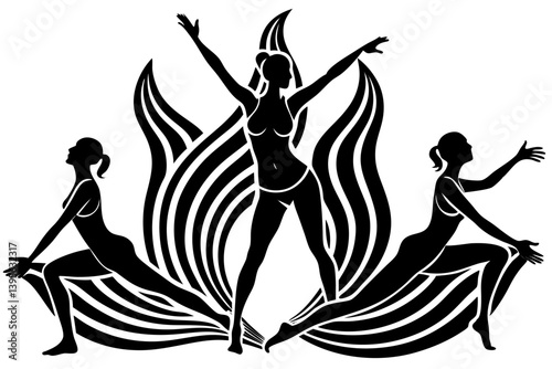 Minimalist line art yoga illustration featuring graceful poses and meditative figures. Perfect for wellness branding, yoga studio logos, meditation guides, health and fitness content, spiritual artwor