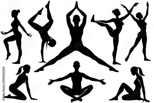 Minimalist line art yoga illustration featuring graceful poses and meditative figures. Perfect for wellness branding, yoga studio logos, meditation guides, health and fitness content, spiritual artwor