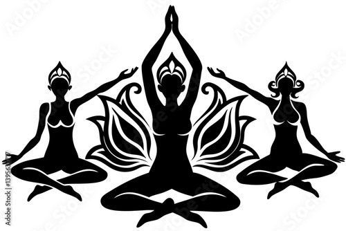 Minimalist line art yoga illustration featuring graceful poses and meditative figures. Perfect for wellness branding, yoga studio logos, meditation guides, health and fitness content, spiritual artwor