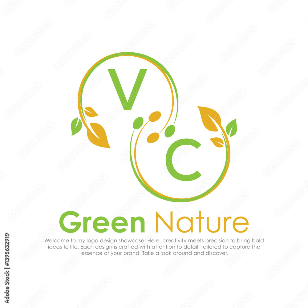 Obraz premium initial monogram logo for Green nature With circle shape creative design.