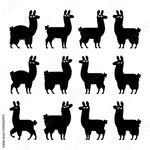 Llama Silhouette Vector Bundle Black and White Llama Clipart EPS Illustration