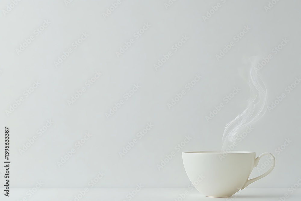 A minimalist, high-key image of a steaming cup of white tea, the delicate steam patterns creating an ethereal look against a stark white background. A minimalist, high-key image of a steaming cup of white tea, the delicate steam patterns creating an ethereal look against a stark white background.