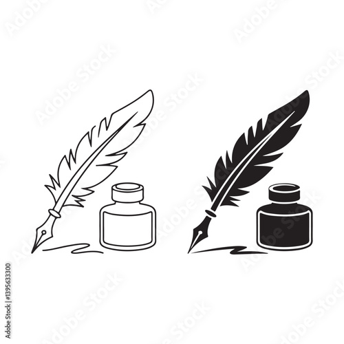 Feather quill and ink bottle icons