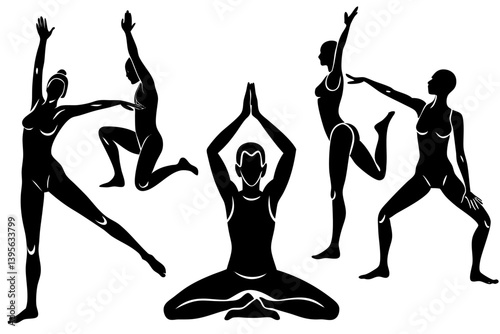 Minimalist line art yoga illustration featuring graceful poses and meditative figures. Perfect for wellness branding, yoga studio logos, meditation guides, health and fitness content, spiritual artwor