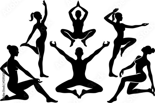 Minimalist line art yoga illustration featuring graceful poses and meditative figures. Perfect for wellness branding, yoga studio logos, meditation guides, health and fitness content, spiritual artwor