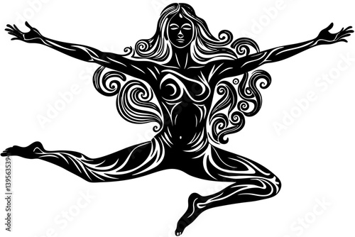 Minimalist line art yoga illustration featuring graceful poses and meditative figures. Perfect for wellness branding, yoga studio logos, meditation guides, health and fitness content, spiritual artwor