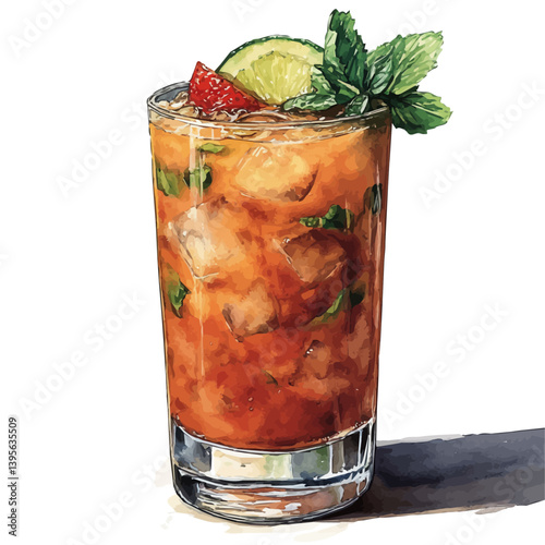 Grog Rum Hot Water, watercolor illustration, isolated on a white background.


