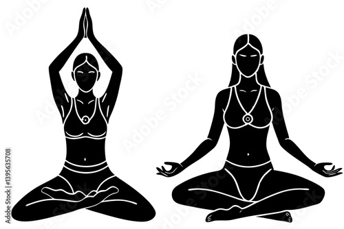 Minimalist line art yoga illustration featuring graceful poses and meditative figures. Perfect for wellness branding, yoga studio logos, meditation guides, health and fitness content, spiritual artwor