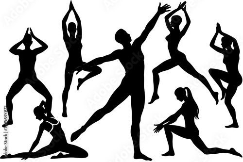 Minimalist line art yoga illustration featuring graceful poses and meditative figures. Perfect for wellness branding, yoga studio logos, meditation guides, health and fitness content, spiritual artwor