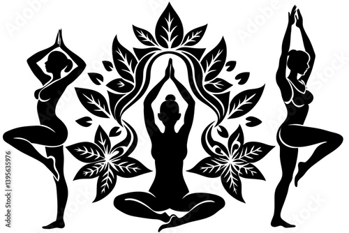Minimalist line art yoga illustration featuring graceful poses and meditative figures. Perfect for wellness branding, yoga studio logos, meditation guides, health and fitness content, spiritual artwor