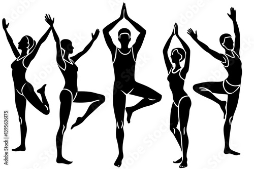 Minimalist line art yoga illustration featuring graceful poses and meditative figures. Perfect for wellness branding, yoga studio logos, meditation guides, health and fitness content, spiritual artwor