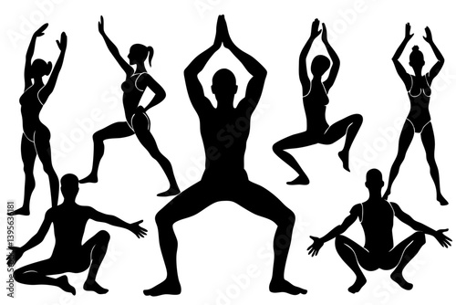 Minimalist line art yoga illustration featuring graceful poses and meditative figures. Perfect for wellness branding, yoga studio logos, meditation guides, health and fitness content, spiritual artwor