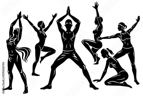 Minimalist line art yoga illustration featuring graceful poses and meditative figures. Perfect for wellness branding, yoga studio logos, meditation guides, health and fitness content, spiritual artwor