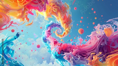 A colorful elements floating like swirl, creating an abstract and dynamic visual effect, Generative AI illustrations.