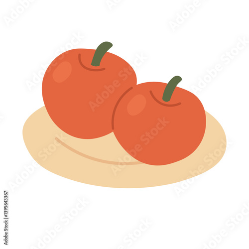 Minimal flat illustration of a plate with two red apples. Cute doodle for summer design.