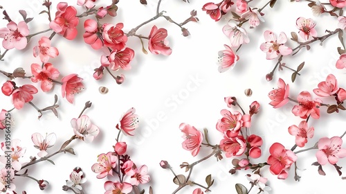 Obraz na płótnie A spring sacura flowers and branches on white background, Generative AI illustrations. w salonie