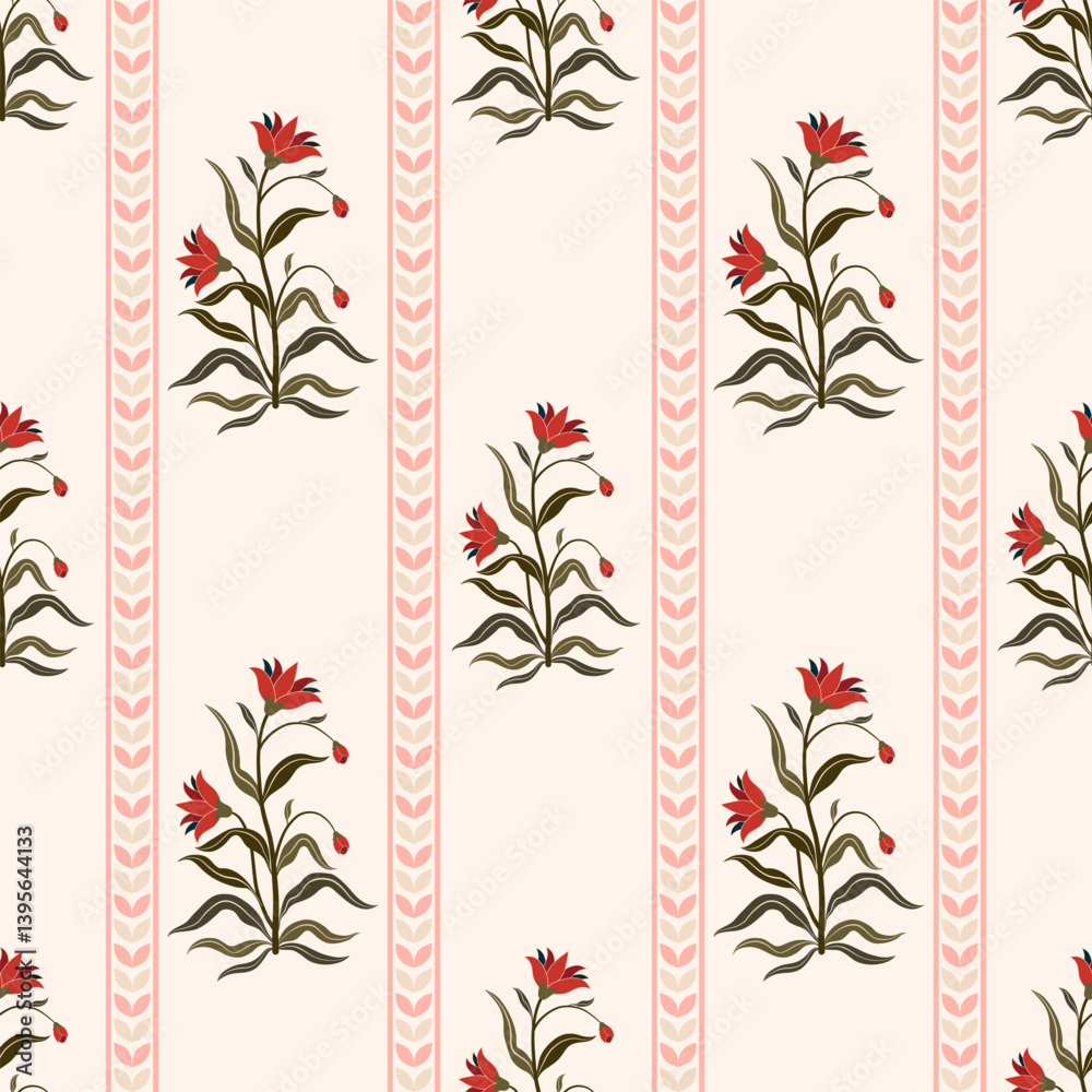 Fototapeta premium Hand drawn colourful geometric flowers, seamless patterns with floral for fabric, textiles, clothing, wrapping paper, backdrop, banner, illustration, abstract backgrounds. 