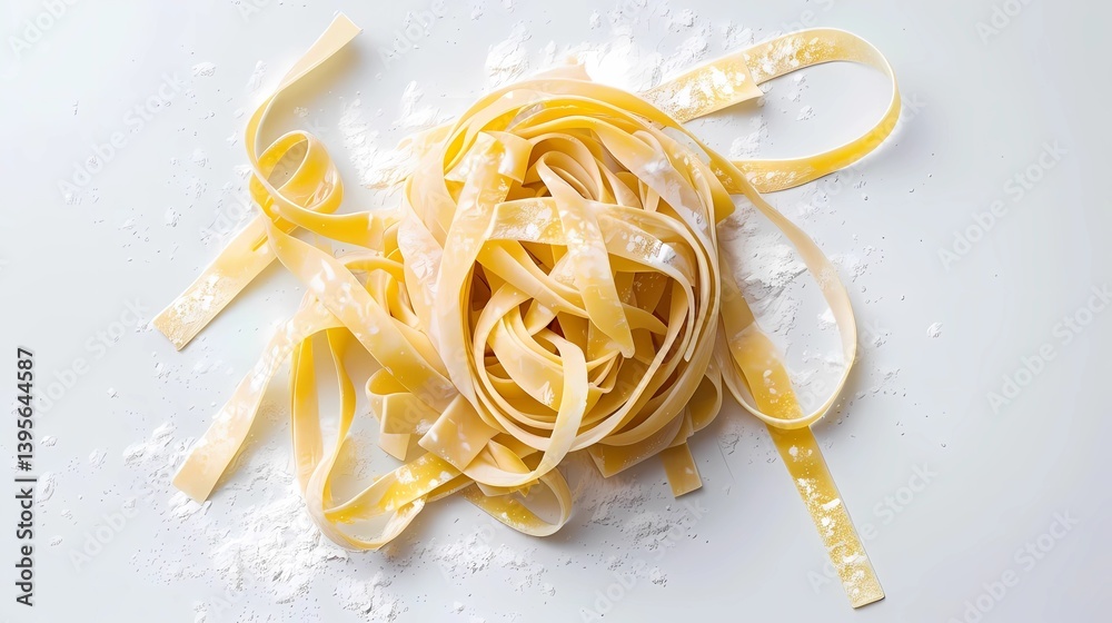 A fresh, uncooked pasta on a pristine white background, viewed from above, Generative AI illustrations.