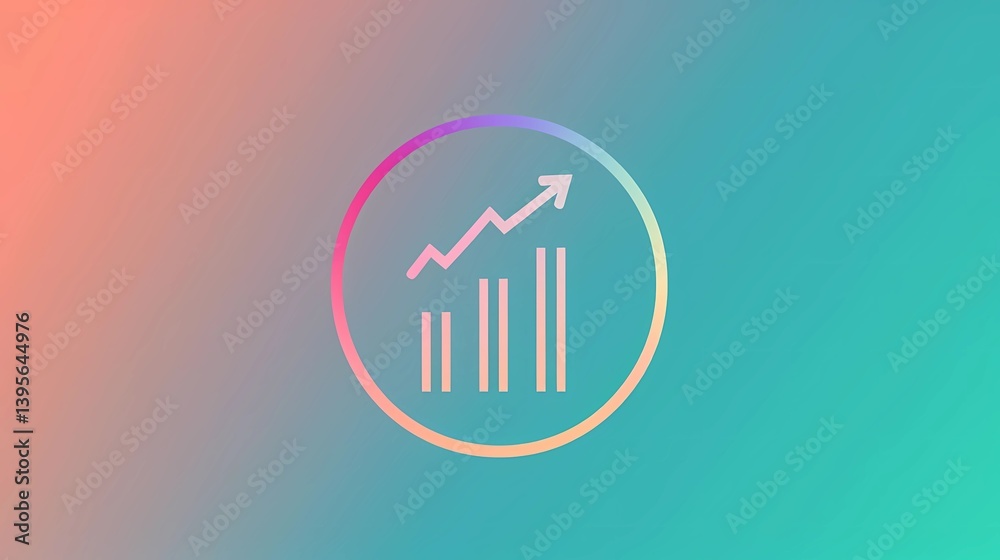 A logo, simple line drawing of the icon for growth in finance, coral and tiffany a Green gradient background, Generative AI illustrations. A logo, simple line drawing of the icon for growth in finance, coral and tiffany a Green gradient background, Generative AI illustrations.