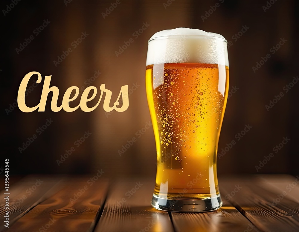 Cheers! Cold Beer in a Pint Glass on Wooden Table