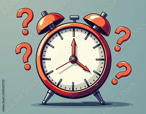 Obraz na płótnie Uncertain Future Alarm Clock with Question Marks w salonie