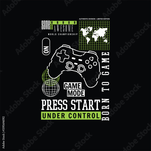 Game Mode on game pad urban gaming street look vector graphic design