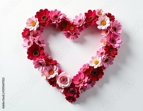 Obraz na płótnie Heart Shaped Floral Arrangement of Pink and Red Flowers on White Background w salonie