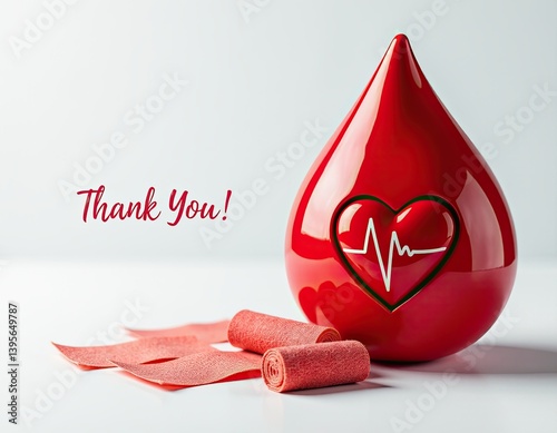 Obraz na płótnie Thank You Blood Donation - Red Blood Drop with Heartbeat w salonie