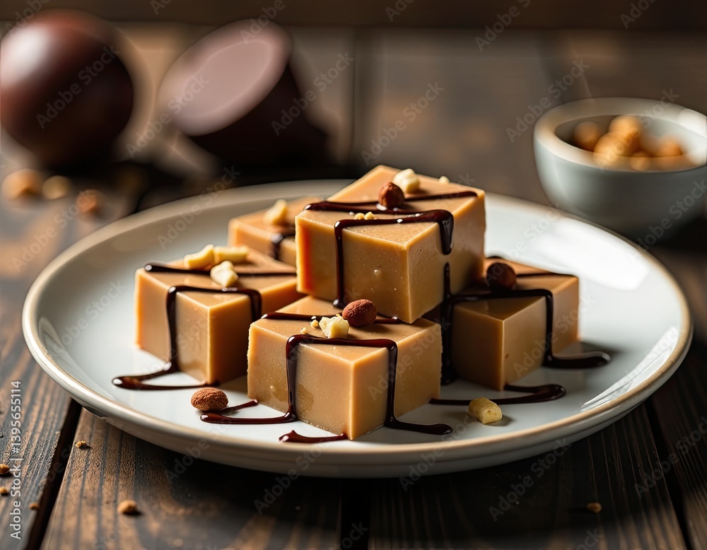 Delicious Caramel Chocolate Squares with Nuts - Gourmet Dessert