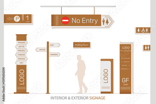 Wayfinding system signage mockup set Direction signs Exterior and interior way finding design
