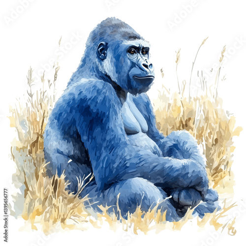 Gorilla, watercolor illustration, isolated on a white background.

