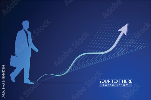 Businessman and rising arrow symbols. Career development. Growth. Success.