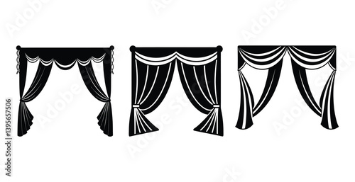 A set of luxurious curtain silhouette vector art illustration