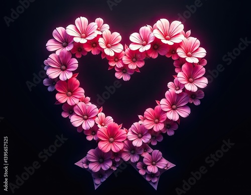 Pink Flowers Heart Shape, Romantic Floral Design, Valentine's Day