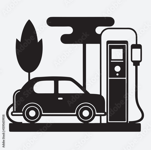 ev charging station silhouette vector art illustration, gas station vector illustration