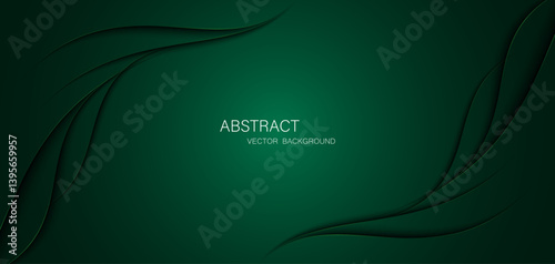 Abstract dark green background with green glowing lines, free space for design.	