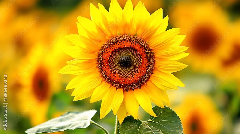 Fototapeta premium Vibrant Sunflower in a Field of Gold