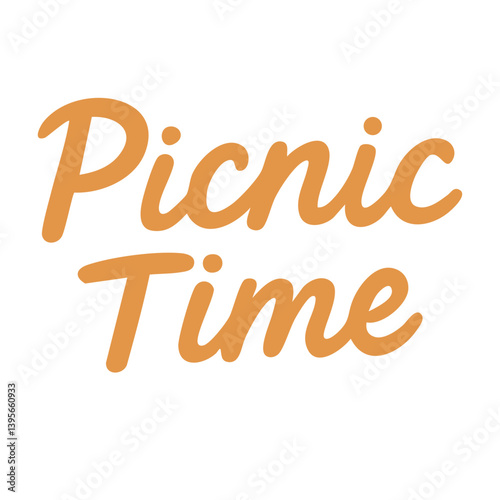 Flat cartoon lettering "Picnic Time" in orange color. Fun and inviting message for picnic lovers.