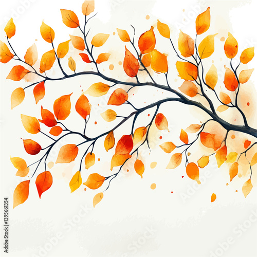 Golden Rain Tree branch, watercolor illustration, isolated on a white background.

