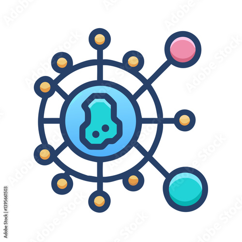 Cell Structure with Molecule Network Icon Design
